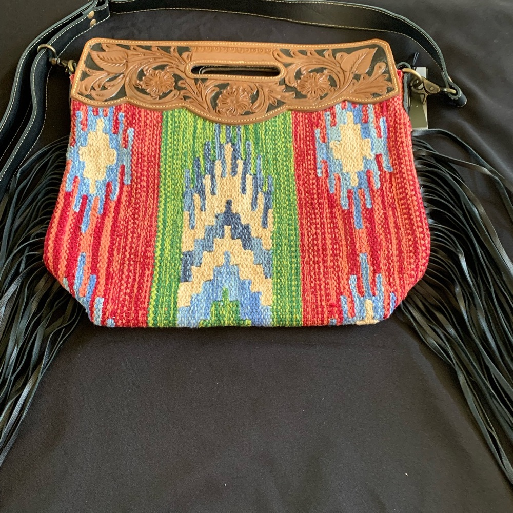 Myra Bag Red and Green Geometric Shoulder Bag